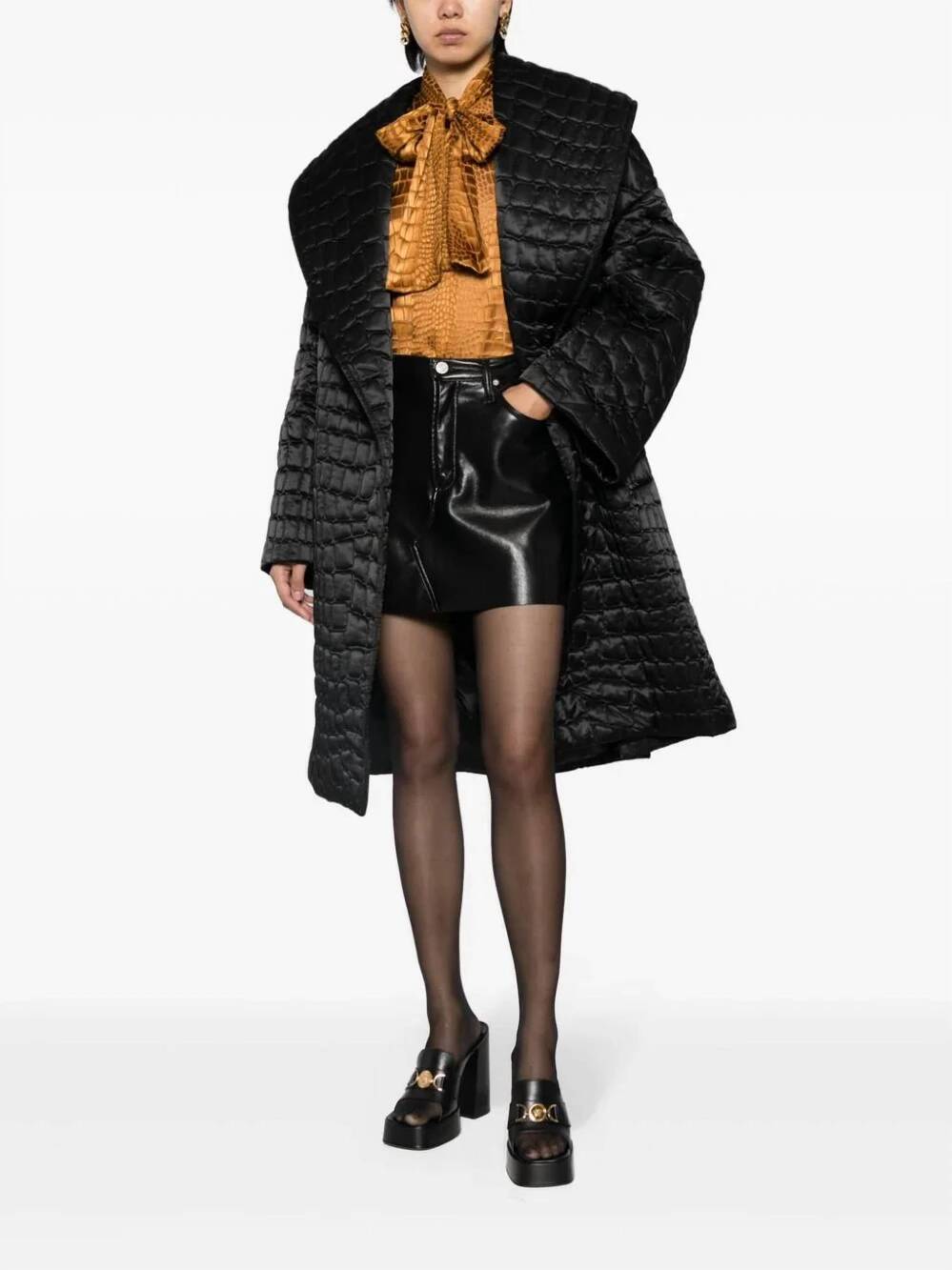 NEW VERSACE croc-pattern quilted coat in black